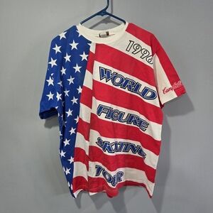 Vtg USA 1996 World Figure Skating Tour Shirt XL All Over Print Red White Blue